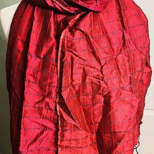 Vintage Raw Silk Blend Scarf – Deep Ruby Elegance